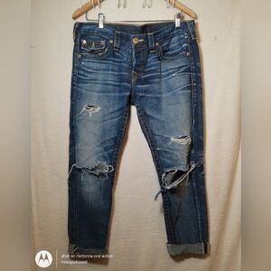 VTG True Religion  Women's Light Blue Wash Distressed made in USA